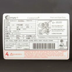 Pool Pump Motor, Century, 1.0hp, 115/230v, 1-Spd, 56YFr, SQFL, Uprate -US Swimming Pool Sales 2024 230v 1 Spd 56YFr SQFL Uprate 9