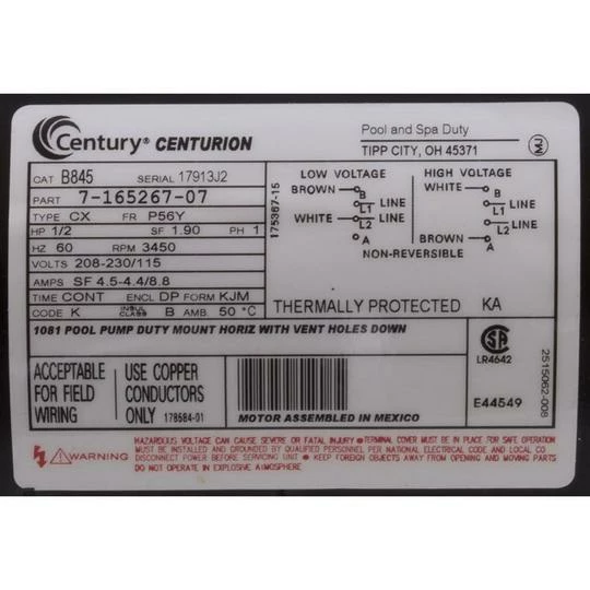 Century A.O. Smith - E-Plus 56Y Square Flange 1/2HP Full Rated Pool And Spa Pump Motor 5 Century A.O. Smith - E-Plus 56Y Square Flange 1/2HP Full Rated Pool And Spa Pump Motor - Image 3