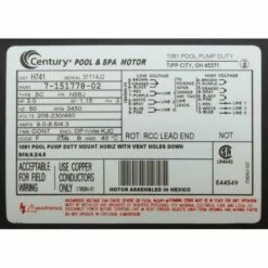 Century A.O. Smith - Squirrel Cage 56J 3 HP Three Phase Full Rated Pool Pump Motor, 9.6-9.2/4.6A 208-230/460V -US Swimming Pool Sales 2024 460V 18