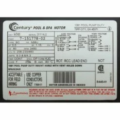 Century A.O. Smith - Squirrel Cage 56J 3 HP Three Phase Full Rated Pool Pump Motor, 9.6-9.2/4.6A 208-230/460V -US Swimming Pool Sales 2024 460V 23