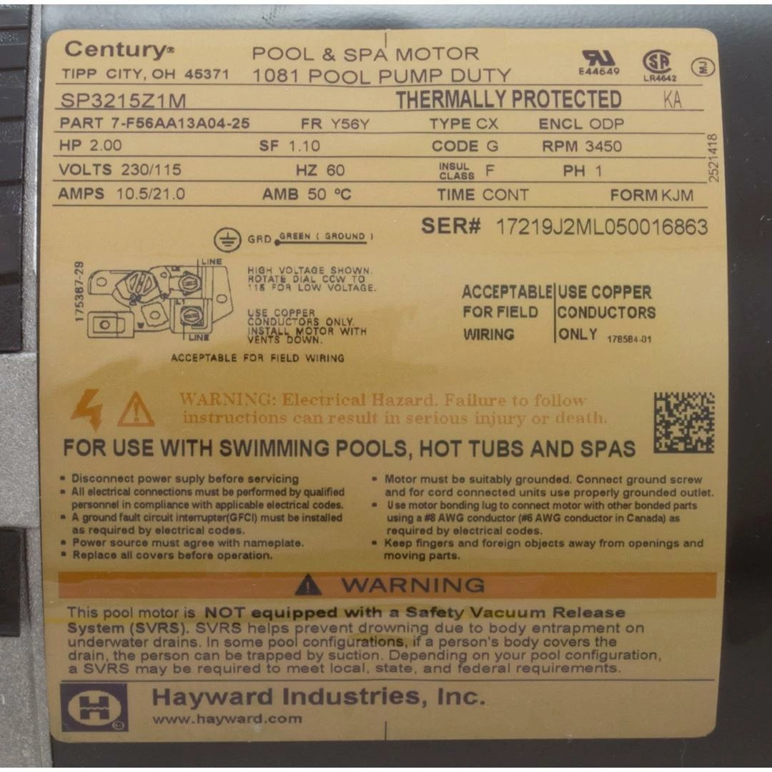 Hayward - Power End Pool Motor For 2HP 1-Speed Tristar Pool Pump, Max Rate 10 Hayward - Power End Pool Motor For 2HP 1-Speed Tristar Pool Pump, Max Rate - Image 8