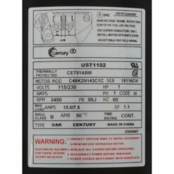 Century A.O. Smith - UST1102 C-Face 1 HP Up-Rated 56J Pool And Spa Pump Motor -US Swimming Pool Sales 2024 UST1102 C Face 1 HP Up Rated 56J Pool and Spa Pump Motor 2